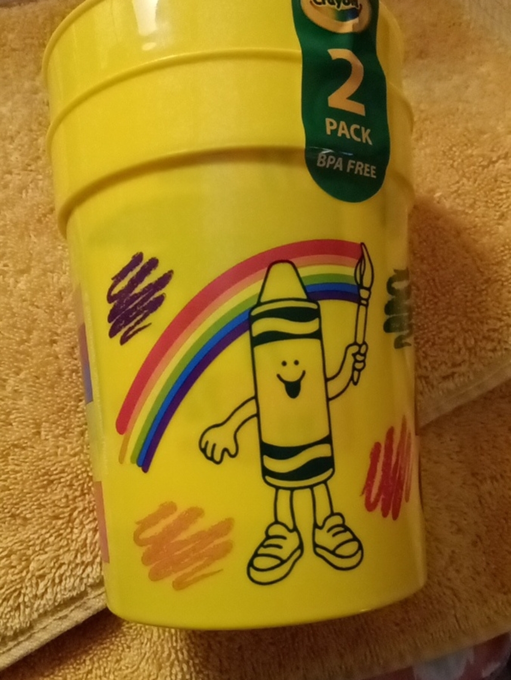 Crayola Yellow Cup with Rainbow and Crayon Character